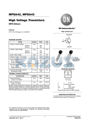 MPSA42_10 datasheet - High Voltage Transistors