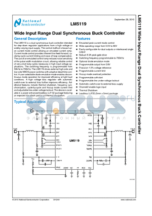 LM5119PSQX datasheet - Wide Input Range Dual Synchronous Buck Controller