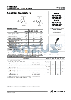 MPSA55 datasheet - Amplifier Transistors