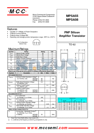 MPSA55 datasheet - PNP Silicon Amplifier Transistor