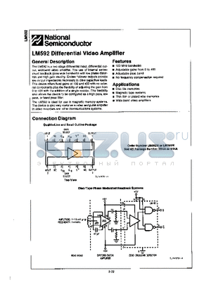 LM592N datasheet - DIFFERENTIAL VIDEO AMPLIFIER