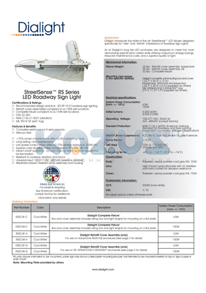 RS5C4K-C datasheet - StreetSense RS Series LED Roadway Sign Light