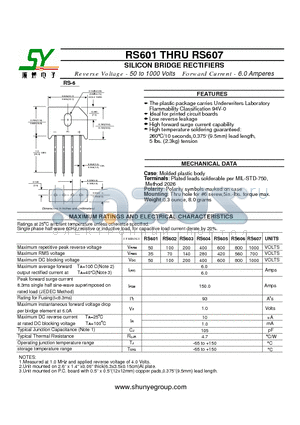 RS606 datasheet - SILICON BRIDGE RECTIFIERS