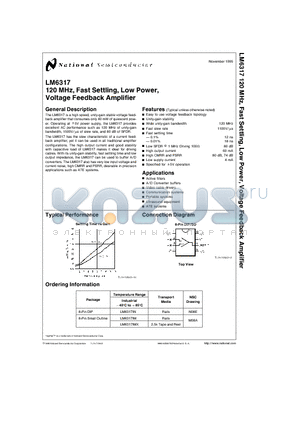 LM6317 datasheet - 120 MHz, Fast Settling, Low Power, Voltage Feedback Amplifier