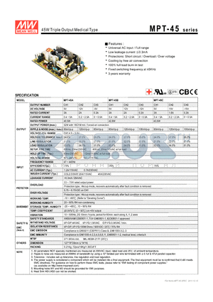 MPT-45_1112 datasheet - 45W Triple Output Medical Type