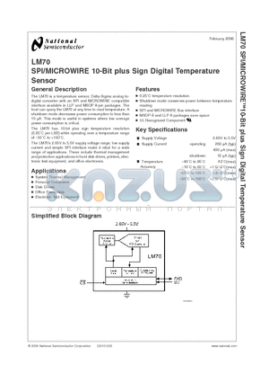 LM70CIMMX-5 datasheet - SPI/MICROWIRE 10-Bit plus Sign Digital Temperature