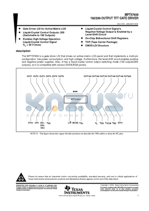 MPT57604 datasheet - 192/200-OUTPUT TFT GATE DRIVER