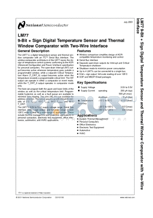 LM77CIMM-3 datasheet - 9-Bit  Sign Digital Temperature Sensor and Thermal Window Comparator with Two-Wire Interface