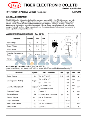 LM7808 datasheet - 3-Terminal 1A Positive Voltage Regulator