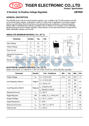 LM7809 datasheet - 3-Terminal 1A Positive Voltage Regulator