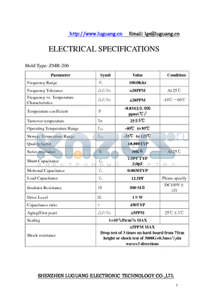 ZMR-206 datasheet - Tuning Fork Crystal Units