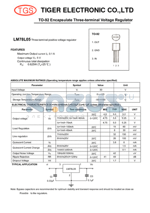 LM78L05 datasheet - TO-92 Encapsulate Three-terminal Voltage Regulator