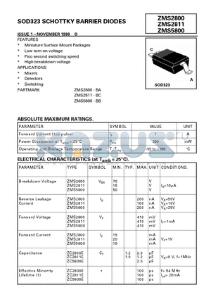 ZMS2800 datasheet - SCHOTTKY BARRIER DIODES