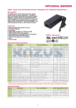 MPU60A-107 datasheet - 763W Desk Top Swithching Power Supplies For health Care Applications