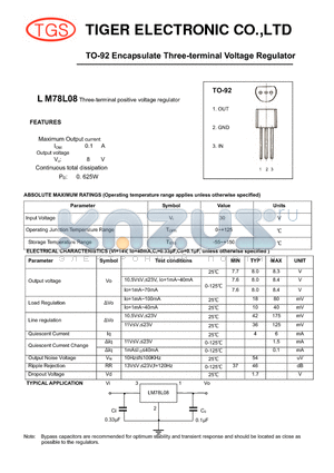 LM78L08 datasheet - TO-92 Encapsulate Three-terminal Voltage Regulator