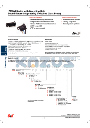 ZMSMH0130PMC datasheet - Subminiature Snap-acting Switches