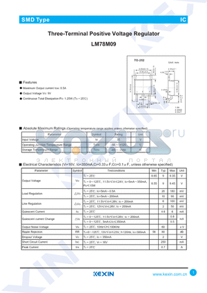 LM78M09 datasheet - Three-Terminal Positive Voltage Regulator