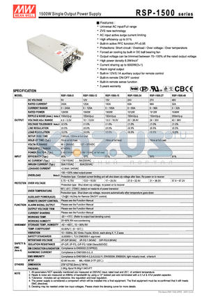 RSP-1500 datasheet - 1500W Single Output Power Supply