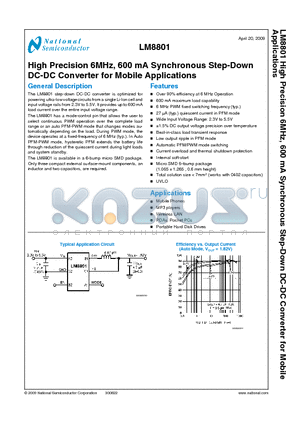 LM8801 datasheet - High Precision 6MHz, 600 mA Synchronous Step-Down DC-DC Converter for Mobile Applications