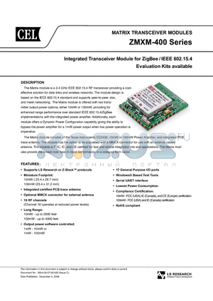 ZMXM-400-1C datasheet - MATRIX TRANSCEIVER MODULES