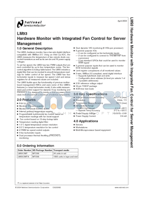 LM93 datasheet - Hardware Monitor with Integrated Fan Control for Server Management