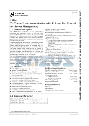 LM94 datasheet - TruTherTM Hardware Monitor with PI Loop Fan Control for Server Management