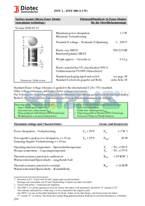 ZMY1 datasheet - Surface mount Silicon-Zener Diodes (non-planar technology)