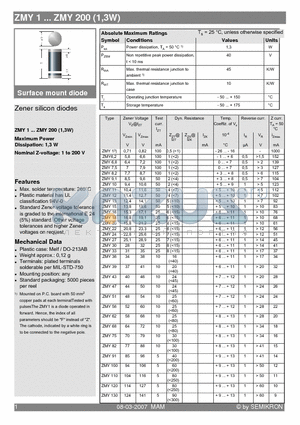 ZMY1 datasheet - Zener silicon diodes