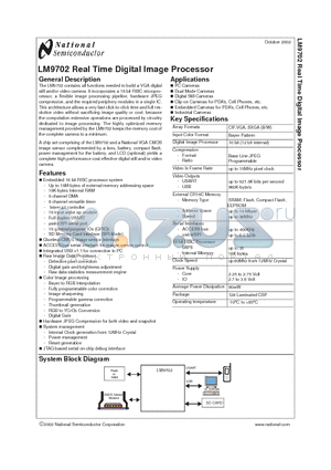 LM9702 datasheet - LM9702 Real Time Digital Image Processor