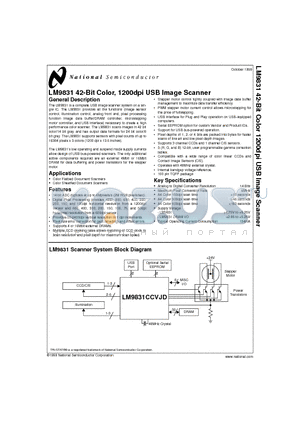 LM9831 datasheet - LM9831 42-Bit Color, 1200dpi USB Image Scanner