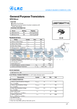 LMBT3904TT1G datasheet - General Purpose Transistors