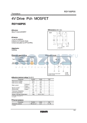 RSY160P05 datasheet - 4V Drive Pch MOSFET