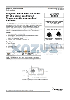 MPVZ5150GC6T1 datasheet - Integrated Silicon Pressure Sensor  On-Chip Signal Conditioned,  Temperature Compensated and  Calibrated