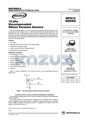 MPX10GSX datasheet - 0 to 10 kPa (0-1.45 psi) 35 mV FULL SCALE SPAN (TYPICAL)