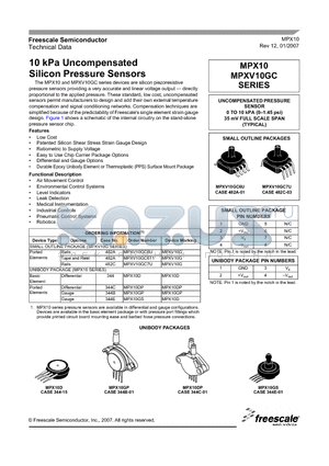 MPX10GP datasheet - 10 kPa Uncompensated Silicon Pressure Sensors