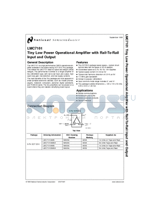 LMC7101BIM5X datasheet - Tiny Low Power Operational Amplifier with Rail-To-Rail Input and Output