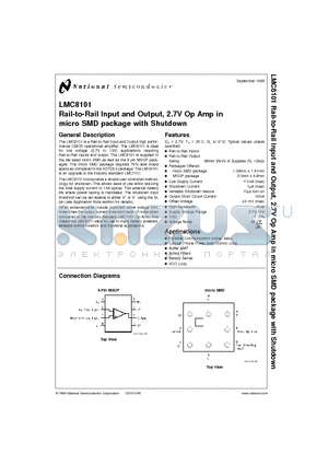 LMC8101 datasheet - Rail-to-Rail Input and Output, 2.7V Op Amp in micro SMD package with Shutdown