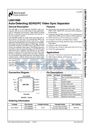 LMH1980 datasheet - Auto-Detecting SD/HD/PC Video Sync Separator