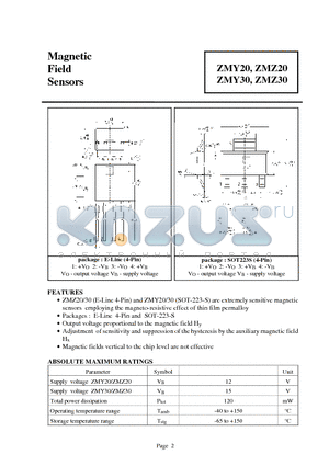 ZMY20 datasheet - Magnetic Field Sensors