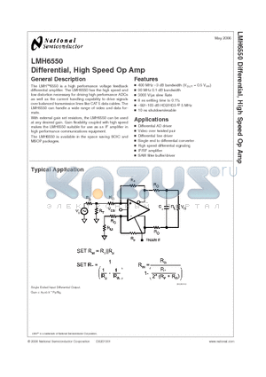 LMH6550MA datasheet - Differential, High Speed Op Amp