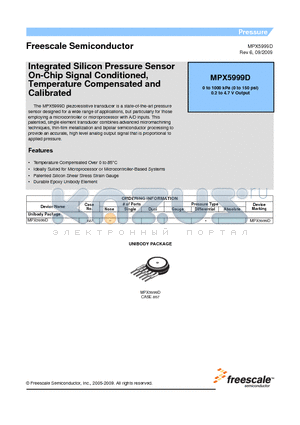 MPX5999D_09 datasheet - Integrated Silicon Pressure Sensor On-Chip Signal Conditioned, Temperature Compensated and Calibrated