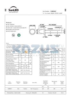 LMR56C datasheet - T-1 3/4 (5mm) SOLID STATE LAMP