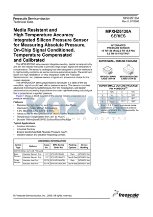 MPXHZ6130A6U datasheet - INTEGRATED PRESSURE SENSOR 15 TO 130 kPa (2.2 TO 18.9 PSI) 0.2 TO 4.8 V OUTPUT