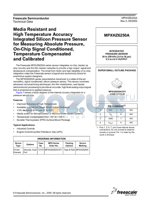 MPXHZ6250A datasheet - Media Resistant and High Temperature Accuracy Integrated Silicon Pressure Sensor