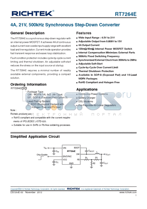 RT7264E datasheet - 4A, 21V, 500kHz Synchronous Step-Down Converter