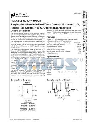 LMV341 datasheet - Single with Shutdown/Dual/Quad General Purpose, 2.7V, Rail-to-Rail Output, 125`C, Operational Amplifiers