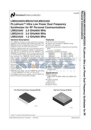 LMX2330UTM datasheet - PLLatinum Ultra Low Power Dual Frequency Synthesizer for RF Personal Communications