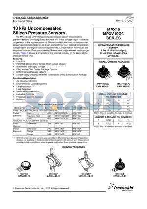 MPXV10GC6U datasheet - 10 kPa Uncompensated Silicon Pressure Sensors