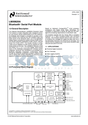 LMX9820A datasheet - Bluetooth Serial Port Module