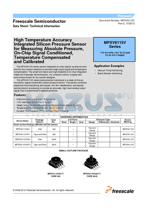 MPXV6115V_12 datasheet - High Temperature Accuracy Integrated Silicon Pressure Sensor for Measuring Absolute Pressure, On-Chip Signal Conditioned